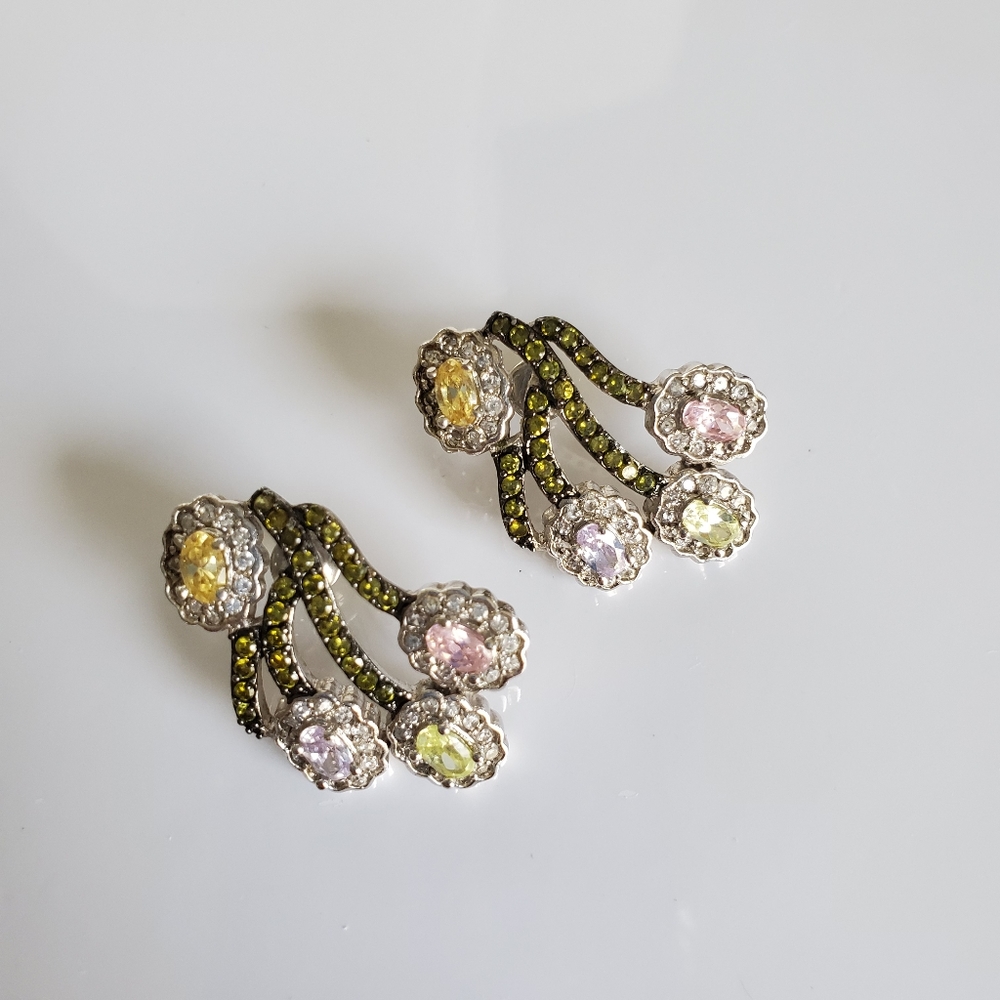 Vintage Rhinestone Encrusted Floral Earrings